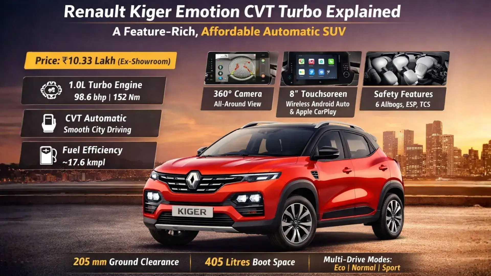 Renault Kiger Turbo CVT Features Offer- BuyCarandBike